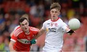 28 May 2017, Jon Paul Devlin of Derry in action against Antoin Fox of Tyrone  during the Electric Ireland GAA Ulster GAA Football Minor Championship Quarter-Final game between Derry and Tyrone at Celtic Park, in Derry. Photo by Oliver McVeigh/Sportsfile