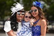 28 May 2017; Summer O'Neill, age 4, from Claudy, Co Derry, with Amanda O'Neill, left, and Caitlín O'Neill, arrive before the Tattersalls Irish Guineas Festival at The Curragh, Co Kildare. Photo by Cody Glenn/Sportsfile