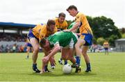 28 May 2017; Seamus O'Carroll of Limerick in action against John Hayes, Gordon Kelly, and Martin McMahon of Clare during the Munster GAA Football Senior Championship Quarter-Final between Clare and Limerick at Cusack Park in Ennis, Co. Clare. Photo by Diarmuid Greene/Sportsfile