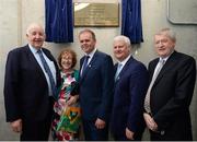 28 May 2017; Pictured at the unveiling of the new stand at McGovern Park is, from left, Tony McGovern, who the stand is named after, wife Bernadette McGovern, Minister for Diaspora Joe McHugh, Uachtarán Chumann Lúthchleas Gael Aogán Ó Fearghail and Ard Stiúrthóir of the GAA Páraic Duffy, prior to the Connacht GAA Football Senior Championship Quarter-Final match between London and Leitrim at McGovern Park, in Ruislip, London, England.   Photo by Seb Daly/Sportsfile