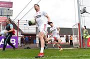 28 May 2017; Sean Cavanagh of Tyrone leads his team out for the Ulster GAA Football Senior Championship Quarter-Final match between Derry and Tyrone at Celtic Park, in Derry.  Photo by Oliver McVeigh/Sportsfile