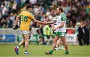 28 May 2017; Conor Cullen of Leitrim and Owen Mulligan of London shake hands following the Connacht GAA Football Senior Championship Quarter-Final match between London and Leitrim at McGovern Park, in Ruislip, London, England.   Photo by Seb Daly/Sportsfile