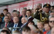 28 May 2017; Uachtarán na hÉireann Michael D Higgins during the national anthem ahead of the Leinster GAA Hurling Senior Championship Quarter-Final match between Galway and Dublin at O'Connor Park, in Tullamore, Co. Offaly. Photo by Daire Brennan/Sportsfile