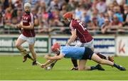 28 May 2017; Niall McMorrow of Dublin in action against Conor Whelan of Galway during the Leinster GAA Hurling Senior Championship Quarter-Final match between Galway and Dublin at O'Connor Park, in Tullamore, Co. Offaly.  Photo by Piaras Ó Mídheach/Sportsfile