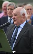 28 May 2017; London GAA Senior Board Chairman John Lacey speaking at the unveiling of the new stand and facilities prior to the Connacht GAA Football Senior Championship Quarter-Final match between London and Leitrim at McGovern Park, in Ruislip, London, England.   Photo by Seb Daly/Sportsfile