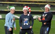 16 December 2011; There will be a Christmas party atmosphere with a record breaking Heineken Cup pool match crowd of over 46,000 people in the Aviva stadium on Saturday evening when Leinster take on Bath. Leinster fans are being asked to wear Christmas jumpers and Santa hats and get in the charity spirit and help raise essential funds for Leinster’s five charities – Welcome Home, Barretstown, Bray Lakers, Action Breast Cancer and St John Ambulance. Tickets for the match are still available from www.leinsterrugby.ie. Pictured getting in the festive spirit are leinster stars, from left to right, Sean Cronin, Shane Jennings and Nathan White whose jumpers were supplied by One4all christmasjumperday.com. Aviva Stadium, Lansdowne Road, Dublin. Picture credit: Brendan Moran / SPORTSFILE