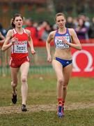 11 December 2011; Ioana Doaga, Romania, right, and Amela Terzic, Serbia, in action during the Junior Women's event at the 18th SPAR European Cross Country Championships 2011. Velenje, Slovenia. Picture credit: Stephen McCarthy / SPORTSFILE