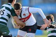 17 December 2011; Ross Johnson, Old Wesley, is tackled by Sebastian Caldwell, left, and Simon Malone, Greystones. Leinster Senior League Shield Final, Old Wesley v Greystones, Donnybrook Stadium, Donnybrook, Dublin. Picture credit: Matt Browne / SPORTSFILE