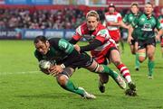16 December 2011; George Naoupu, Connacht, is tackled by Tim Taylor, Gloucester. Heineken Cup, Pool 6, Round 4, Gloucester v Connacht, Kingsholm, Gloucester, England. Picture credit: Matthew Impey / SPORTSFILE