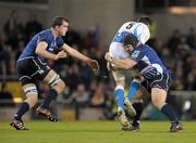 17 December 2011; Ryan Caldwell, Bath, is tackled by Mike Ross, right, and Devin Toner, Leinster. Heineken Cup, Pool 3, Round 4, Leinster v Bath, Aviva Stadium, Lansdowne Road, Dublin. Photo by Sportsfile