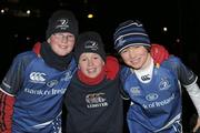 17 December 2011; Leinster fans Seamus McGovern, left, aged 11, and Adam McGovern, aged 11, from Sandyford, Co. Dublin, with Naoise Shaffrey, right, aged 9, from Cabinteely, Co. Dublin, at the game. Heineken Cup, Pool 3, Round 4, Leinster v Bath, Aviva Stadium, Lansdowne Road, Dublin. Photo by Sportsfile