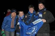 17 December 2011; Leinster fans, from left, Fiona Reilly, Nathan McQuaid, aged 12, Charlie Reilly, aged 12, and Paul Reilly, from Virginia, Co. Cavan, at the game. Heineken Cup, Pool 3, Round 4, Leinster v Bath, Aviva Stadium, Lansdowne Road, Dublin. Photo by Sportsfile