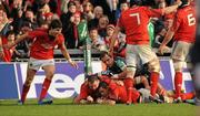 18 December 2011; James Coughlan, supported by Damien Varley, Munster, scores his side's first try. Heineken Cup, Pool 1, Round 4, Munster v Scarlets, Thomond Park, Limerick. Picture credit: Diarmuid Greene / SPORTSFILE