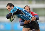 18 December 2011; Dave Kearney, Leinster A, is tackled by Liam Gibson, London Welsh. British & Irish Cup, Leinster A v London Welsh, Donnybrook Stadium, Donnybrook, Dublin. Picture credit: Matt Browne / SPORTSFILE