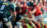 18 December 2011; Donncha O'Callaghan, supported by Niall Ronan, Munster, is tackled by Damian Welch, Scarlets. Heineken Cup, Pool 1, Round 4, Munster v Scarlets, Thomond Park, Limerick. Picture credit: Diarmuid Greene / SPORTSFILE