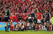 18 December 2011; Rhys Thomas, Scarlets, tussles with Damien Varley, Munster, which resulted in Thomas receiving a yellow card. Heineken Cup, Pool 1, Round 4, Munster v Scarlets, Thomond Park, Limerick. Picture credit: Stephen McCarthy / SPORTSFILE