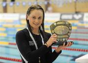 18 December 2011; Sycerika McMahon, Leander Swim Club, with her trophy after winning the Women's 400M Individual Medley. 2011 Irish Short Course National Championships, Lagan Valley LeisurePlex, Lisburn, Co. Antrim. Picture credit: Oliver McVeigh / SPORTSFILE