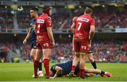 27 May 2017; Simon Zebo of Munster after picking up an injury during the Guinness PRO12 Final between Munster and Scarlets at the Aviva Stadium in Dublin. Photo by Ramsey Cardy/Sportsfile