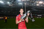 27 May 2017; Liam Williams of Scarlets celebrates following the Guinness PRO12 Final between Munster and Scarlets at the Aviva Stadium in Dublin. Photo by Ramsey Cardy/Sportsfile