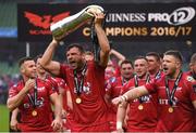 27 May 2017; Tadhg Beirne of Scarlets celebrates following the Guinness PRO12 Final between Munster and Scarlets at the Aviva Stadium in Dublin. Photo by Ramsey Cardy/Sportsfile