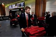 31 May 2017; Iain Henderson as the British and Irish Lions squad arrive at Auckland Airport in New Zealand. Photo by Stephen McCarthy/Sportsfile