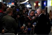 31 May 2017; British and Irish Lions head coach Warren Gatland speaks to media as the British and Irish Lions squad arrive at Auckland Airport in New Zealand. Photo by Stephen McCarthy/Sportsfile