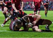 3 November 2017; Rory Scannell of Munster scores the first try despite the efforts of Will Talbot-Davies of Dragons during the Guinness PRO14 Round 8 match between Munster and Dragons at Irish Independent Park in Cork. Photo by Matt Browne/Sportsfile
