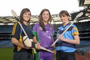 19 December 2011; At the announcement of the National Camogie Third Level Bursaries are recipients Laura Twomey, left, DCU and Naomh Mearnog Camogie Club, Co. Dublin, Aine Keogh, Dundalk Institute of Technology and Dunboyne Camogie Club, Co. Meath, and Eileen McElroy, right, University College Dublin and Castleblayney Camogie Club, Co. Monaghan. Croke Park, Dublin. Photo by Sportsfile