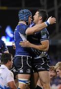 17 December 2011; Rob Kearney, Leinster, right, celebrates after scoring his side's first try with team-mate Sean O'Brien. Heineken Cup, Pool 3, Round 4, Leinster v Bath, Aviva Stadium, Lansdowne Road, Dublin. Picture credit: Stephen McCarthy / SPORTSFILE