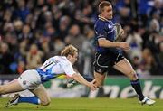 17 December 2011; Luke Fitzgerald, Leinster, on his way to scoring his side's second try, despite the tackle of Nick Abendanon, Bath. Heineken Cup, Pool 3, Round 4, Leinster v Bath, Aviva Stadium, Lansdowne Road, Dublin. Picture credit: Stephen McCarthy / SPORTSFILE