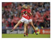 25 September 2011; Nollaig Cleary, Cork, is congratulated after scoring her side's first goal by team-mate Juliet Murphy, right. TG4 All-Ireland Ladies Senior Football Championship Final, Cork v Monaghan, Croke Park, Dublin. Photo by Sportsfile