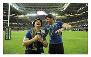 21 May 2011; Leinster's Brian O'Driscoll and Shane Horgan celebrate after the game. Heineken Cup Final, Leinster v Northampton Saints, Millennium Stadium, Cardiff, Wales. Picture credit: Brendan Moran / SPORTSFILE