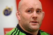 22 December 2011; Munster's John Hayes speaking during a press conference ahead of their Celtic League game against Connacht on Monday. Munster Rugby Press Conference, Kilballyowen Park, Bruff, Co. Limerick. Picture credit: Diarmuid Greene / SPORTSFILE