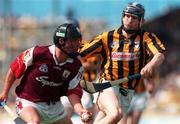 29 August 1998; Alan Kerins of Galway in action against Noel Lahart of Kilkenny during the All-Ireland U21 Hurling Championship Semi-Final match between Kilkenny and Galway at Semple Stadium in Thurles, Tipperary. Photo by Brendan Moran/Sportsfile