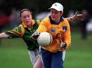 6 September 1998; Brenda McAnespie of Monaghan in action against Christine O'Brien of Meath during the Bank of Ireland All-Ireland Senior Ladies Football Championship Semi-Final match between Meath and Monaghan at Summerhill GAA in Meath. Photo by David Maher/Sportsfile