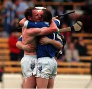 19 July 1998, Sean Cullinane, Brendan Landers and Fergal Hartley Waterford celebrate their victory over Galway, All Ireland hurling Quarter Finals, Croke Park. Picture Credit: Damien Eagers/SPORTSFILE