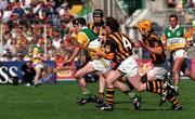 13 September 1998; Brian Whelahan of Offaly in action against Kilkenny players Willie O'Connor, 4, and Liam Keoghan, right, as Peter Barry looks on, during the Guinness All-Ireland Senior Hurling Championship Final match between Kilkenny and Offaly at Croke Park in Dublin. Photo by Ray McManus/Sportsfile