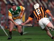 13 September 1998; Brian Whelahan of Offaly is tackled by Tom Hickey of Kilkenny during the Guinness All-Ireland Senior Hurling Championship Final match between Kilkenny and Offaly at Croke Park in Dublin. Photo by Brendan Moran/Sportsfile