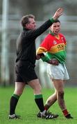 18 January 1998; Referee Carthage Buckley during the O'Byrne Cup Quarter-Final match between Carlow and Wicklow at Dr Cullen Park in Carlow.Photo by Ray McManus/Sportsfile
