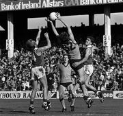 18 October 1987; Jim Stynes, 32, Australia, contests possession with Ger Lynch, left, and Liam Hayes of Ireland during the International Rules Series First Test match between Ireland and Australia at Croke Park in Dublin. Photo by Ray McManus/Sportsfile