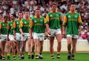 2 August 1998; Meath players, from right, Mark O'Reilly, Darren Fay and Enda McManus march in the pre-match parade with team-mates before the Bank of Ireland Leinster Senior Football Championship Final match between Kildare and Meath at Croke Park in Dublin. Photo by David Maher/Sportsfile