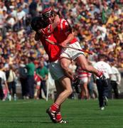 9 August 1998; Cork players Eoin O'Sullivan and Jonathan Olden celebrate after the All-Ireland Minor Hurling Championship Semi-Final match between Cork and Wexford at Croke Park in Dublin. Photo by Ray Lohan/Sportsfile