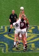 27 September 1998; Referee John Bannon throws the ball in between Kildare players Niall Buckley, 8, and Willie McCreery and Galway players Seán Ó Domhnaill, 9, and Kevin Walsh during the Bank of Ireland All-Ireland Senior Football Championship Final match between Kildare and Galway at Croke Park in Dublin. Photo by David Maher/Sportsfile