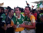13 September 1998: Offaly players Johnny Dooley, left, and John Ryan celebrate after the Guinness All-Ireland Senior Hurling Championship Final match between Kilkenny and Offaly at Croke Park in Dublin. Photo by David Maher/Sportsfile
