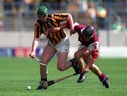 29 August 1998; Liam Madden of Galway in action against Henry Shefflin of Kilkenny during the All-Ireland U21 Hurling Championship Semi-Final match between Kilkenny and Galway at Semple Stadium in Thurles, Tipperary. Photo by Ray McManus/Sportsfile