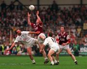27 September 1998; Jarlath Fallon of Galway, supported by team-mate John Divilly, wins possession ahead of Glenn Ryan, left, and Declan Kerrigan of Kildare during the Bank of Ireland All-Ireland Senior Football Championship Final match between Kildare and Galway at Croke Park in Dublin. Photo by Brendan Moran/Sportsfile