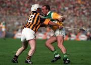13 September 1998; Joe Dooley of Offaly is tackled by Tom Hickey of Kilkenny during the Guinness All-Ireland Senior Hurling Championship Final match between Kilkenny and Offaly at Croke Park in Dublin. Photo by Brendan Moran/Sportsfile