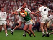 2 August 1998; John McDermott of Meath in action against Willie McCreery and Karl Dwyer,14, as Niall Buckley, left, looks on during the Bank of Ireland Leinster Senior Football Championship Final match between Kildare and Meath at Croke Park in Dublin. Photo by Ray McManus/Sportsfile
