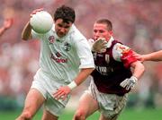 27 September 1998; Karl O'Dwyer of Kildare in action against Seán Óg De Paor of Galway during the Bank of Ireland All-Ireland Senior Football Championship Final match between Kildare and Galway at Croke Park in Dublin. Photo by Ray McManus/Sportsfile