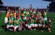 30 August 1998; Kerry Hurling Team celebrate after the All-Ireland U21 &quot;B&quot; Hurling Championship Final Refixture match betweek Kerry and Kildare at Croke Park in Dublin. Photo by Ray McManus/Sportsfile